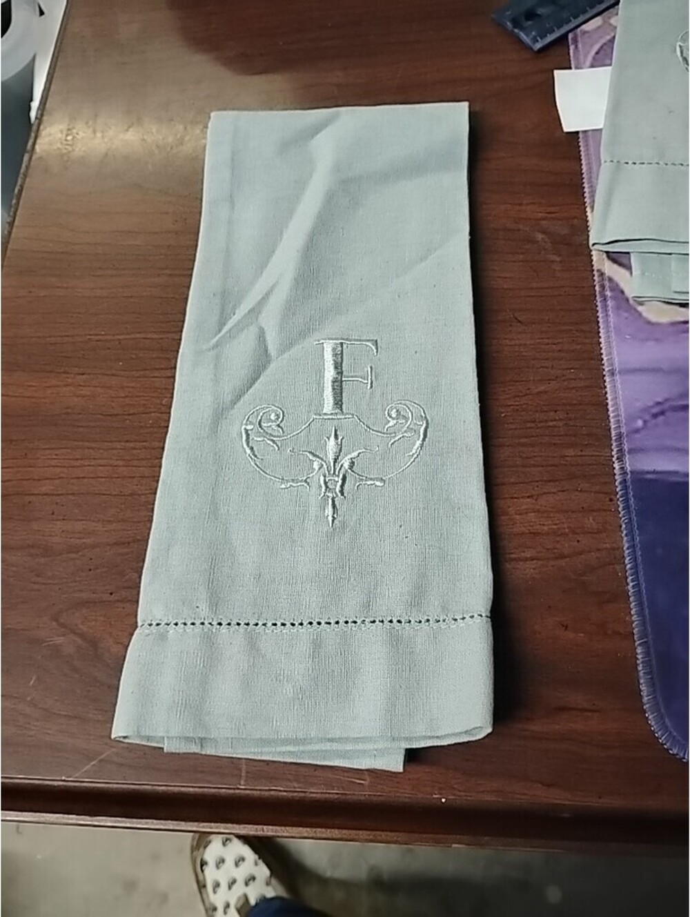 Creative Co-Op Cloth Hand Tea Towel Napkin Linen Cotton "K" "F"Monogram Sage